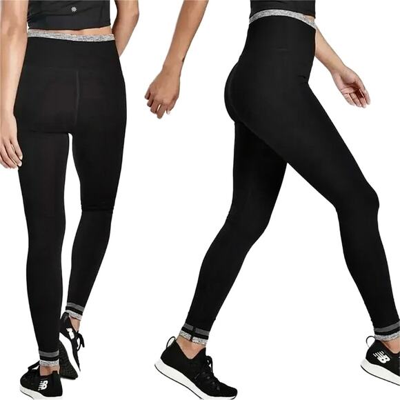 Athleta Andes High Rise Tight / Leggings Black Grey Striped Size XS - Picture 1 of 6